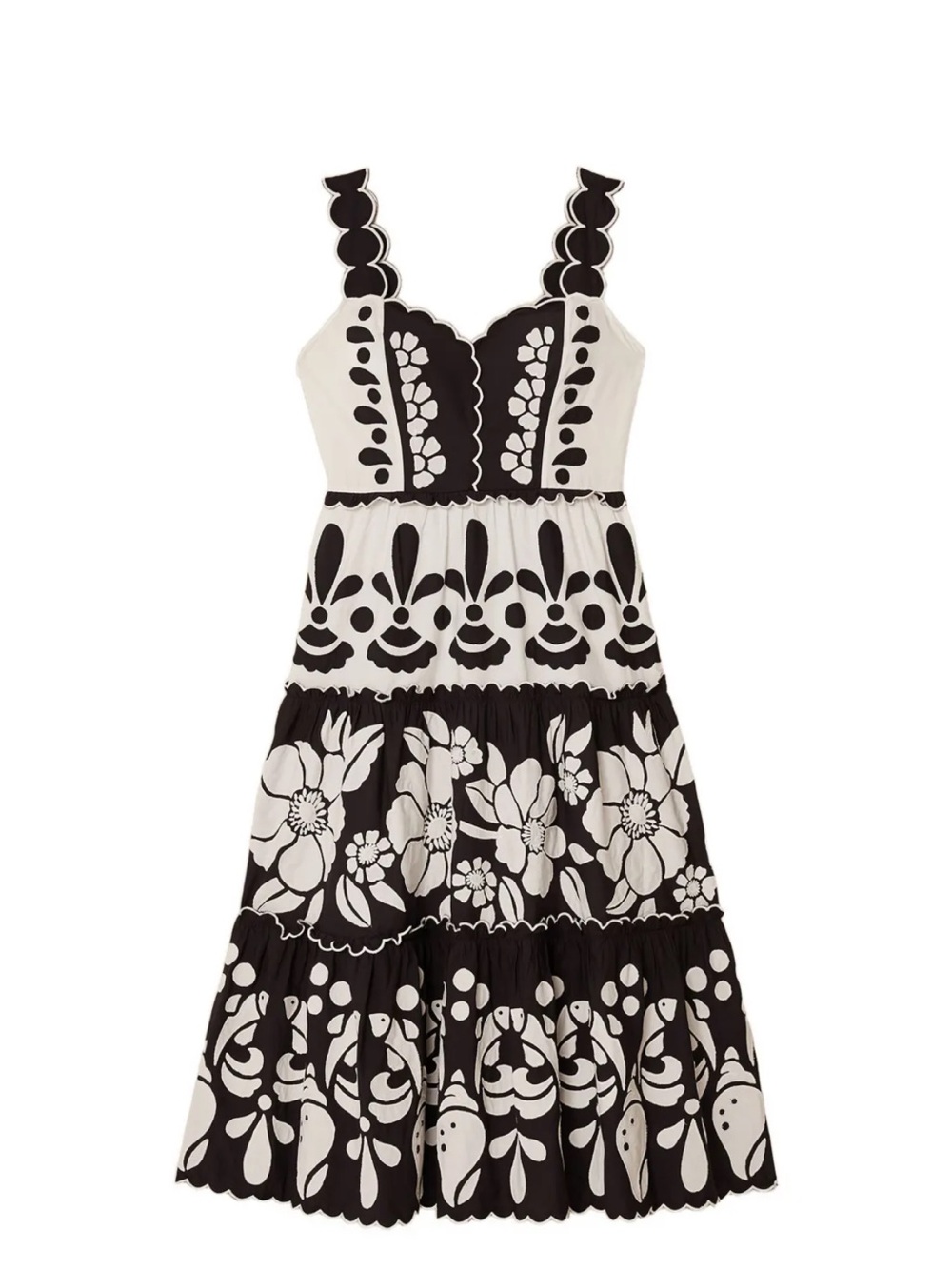 FARM Rio Black & White Floral Trim Tank Dress